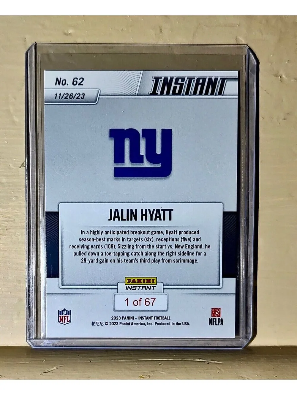 Jalin Hyatt 2023 Panini NFL Rookie Football #62 Card 1 of 67 Giants